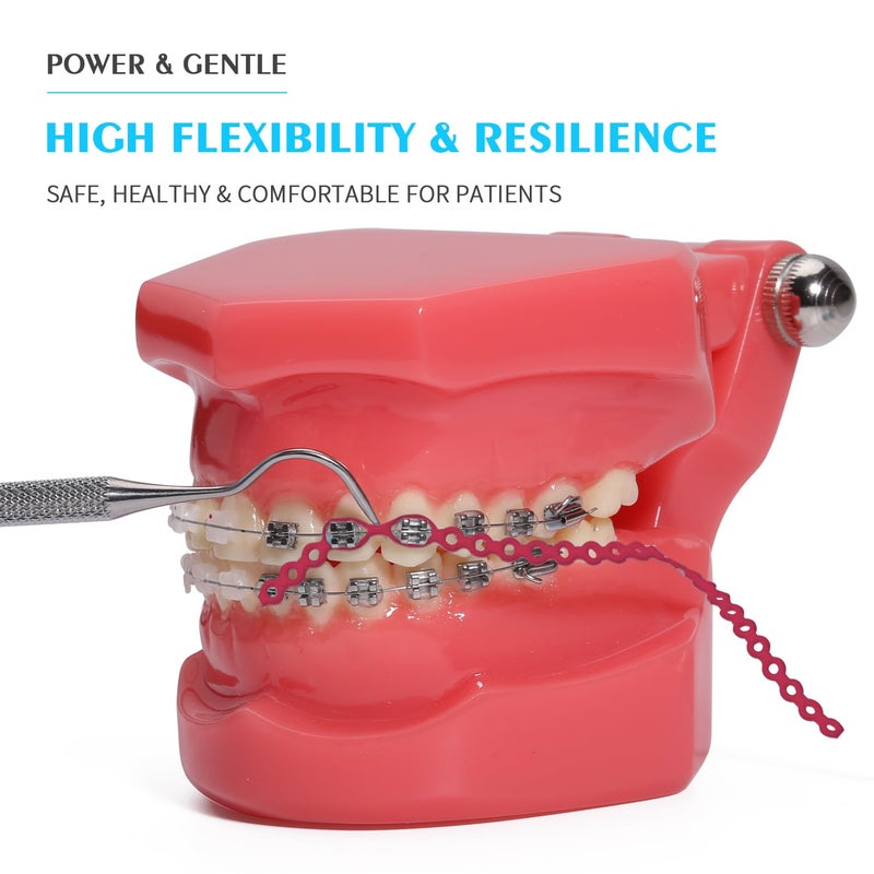 ANNWAH Dental Colorful Orthodontic Braces Rubber Chains,Dental Rubber Chains for Braces Power Chains for Orthodontic Treatment(Continuous,Red 4) - Image 1
